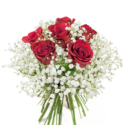 This elegant bouquet, expertly crafted by a local Catford florist, features a harmonious symphony of nearly two dozen lush red roses surrounded by fluffy clouds of baby's breath. Each rose, with velvety crimson petals arching outward in full, inviting layers, brings a sense of deep passion and romance to the arrangement. The intermingling gypsophila softens the bold intensity, its tiny, cloud-like florets adding innocence and a gentle, dreamy quality to the composition. Artfully arranged in a crystal-clear vase, the flowers present a rounded, compact shape that feels both luxurious and welcoming. Under the bright, even light, every detail is brought to life: the shimmer of dew on the petals, the fresh green stems visible through the glass, and the overall harmony reminiscent of strolls along Catford's leafy streets or visits to the local Catford Broadway market. The bouquet exudes a warm, celebratory aura, perfect for expressing love, commemorating special anniversaries, or adding a flourish to everyday moments. With a subtle fragrance that floats gently on the air, the arrangement channels Catford's unique blend of tradition and vibrancy, ensuring each gift carries both artistry and heartfelt emotion into homes and celebrations across the community.