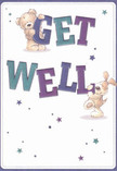 Brimming with cheer and crafted for those comfort-filled moments in Catford, this get well card shows an adorable teddy bear and a playful puppy merrily supporting the large, colourful 'Get Well' message. Their fluffy forms, rendered in warm browns and creams, invite a sense of tactile comfort-as if you could almost hug the bear or stroke the puppy's floppy ears, recalling the soft touch of a fresh bouquet from a local Catford florist. The bold letters, painted in hues of indigo, vibrant teal, and soft purple, leap confidently against a gentle cream background, their energy echoing the uplifting effect of flowers delivered to homes across Blythe Hill or Perry Vale. Petite stars glimmer playfully, scattered like good wishes from a friend, their blues and purples reminiscent of twilight in Mountsfield Park. The card's scene is a lovingly composed celebration of encouragement and gentle optimism-a visual embrace for anyone on the mend. Just as a thoughtfully arranged bouquet from Flowers Catford brightens a recovery, this card speaks volumes with every detail: warmth, whimsy, and genuine care, arriving at the perfect moment to soothe and lift the spirits of someone special in Catford.